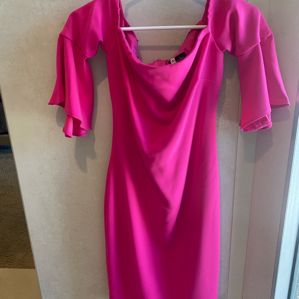 Laundry by Shelli argali Hot Pink off the shoulder flutter sleeve midi dress